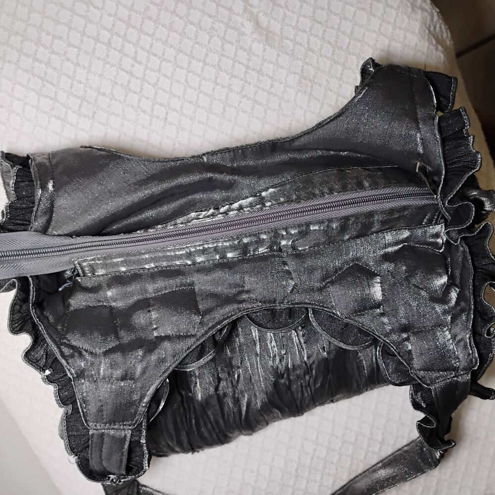 Metallic Crinkled Rose Sack Shoulder Bag Futuristic Space Cadet Coquette Fantasy - Picture 5 of 7
